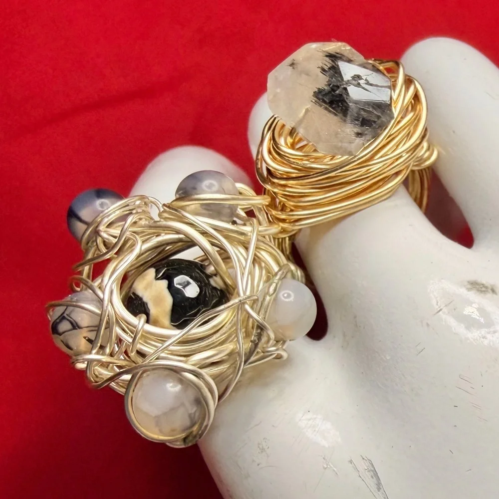 Wire Wrapped Artisan Rings size 6 lot of two handmade